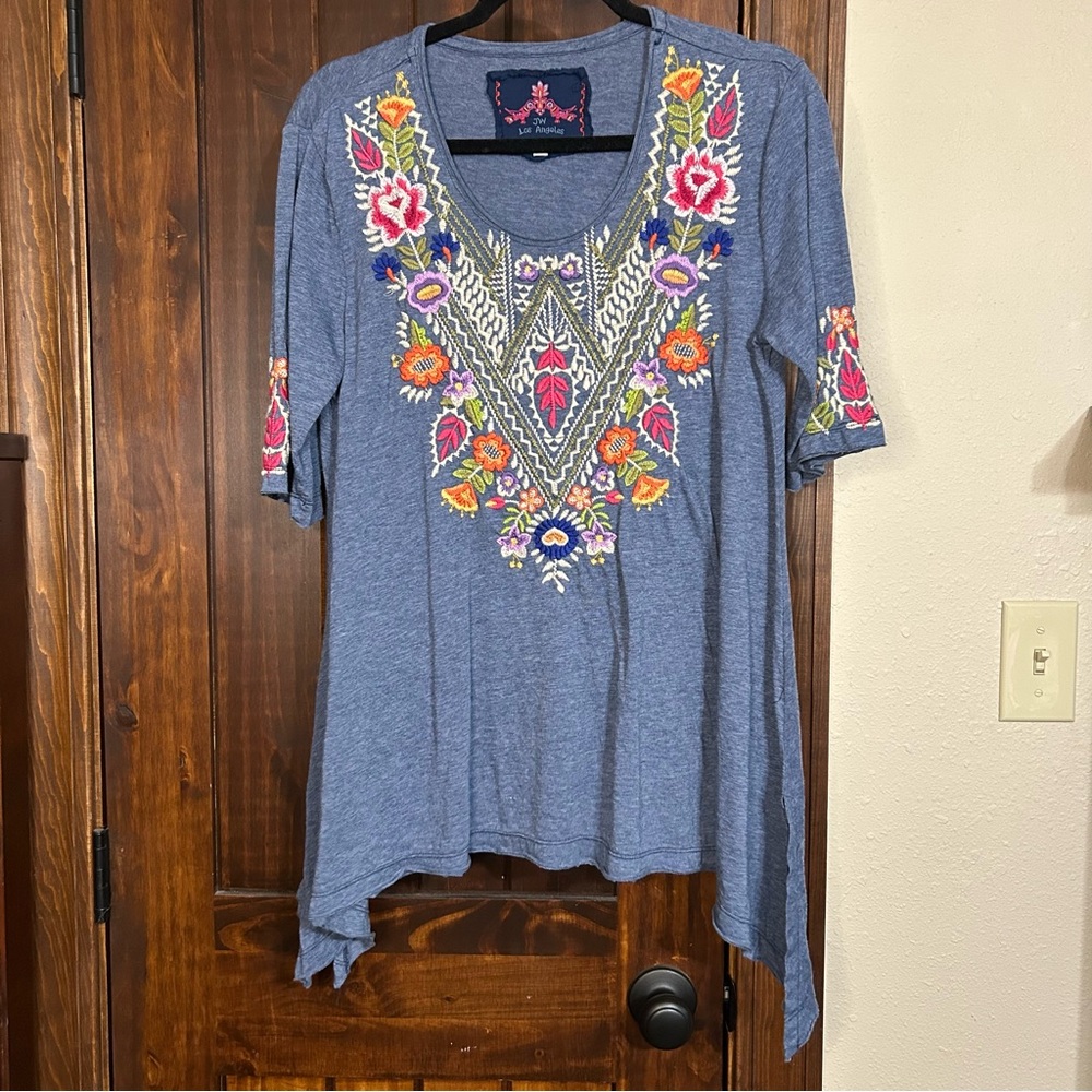 Johnny Was | Embroidered Blue Women's Top